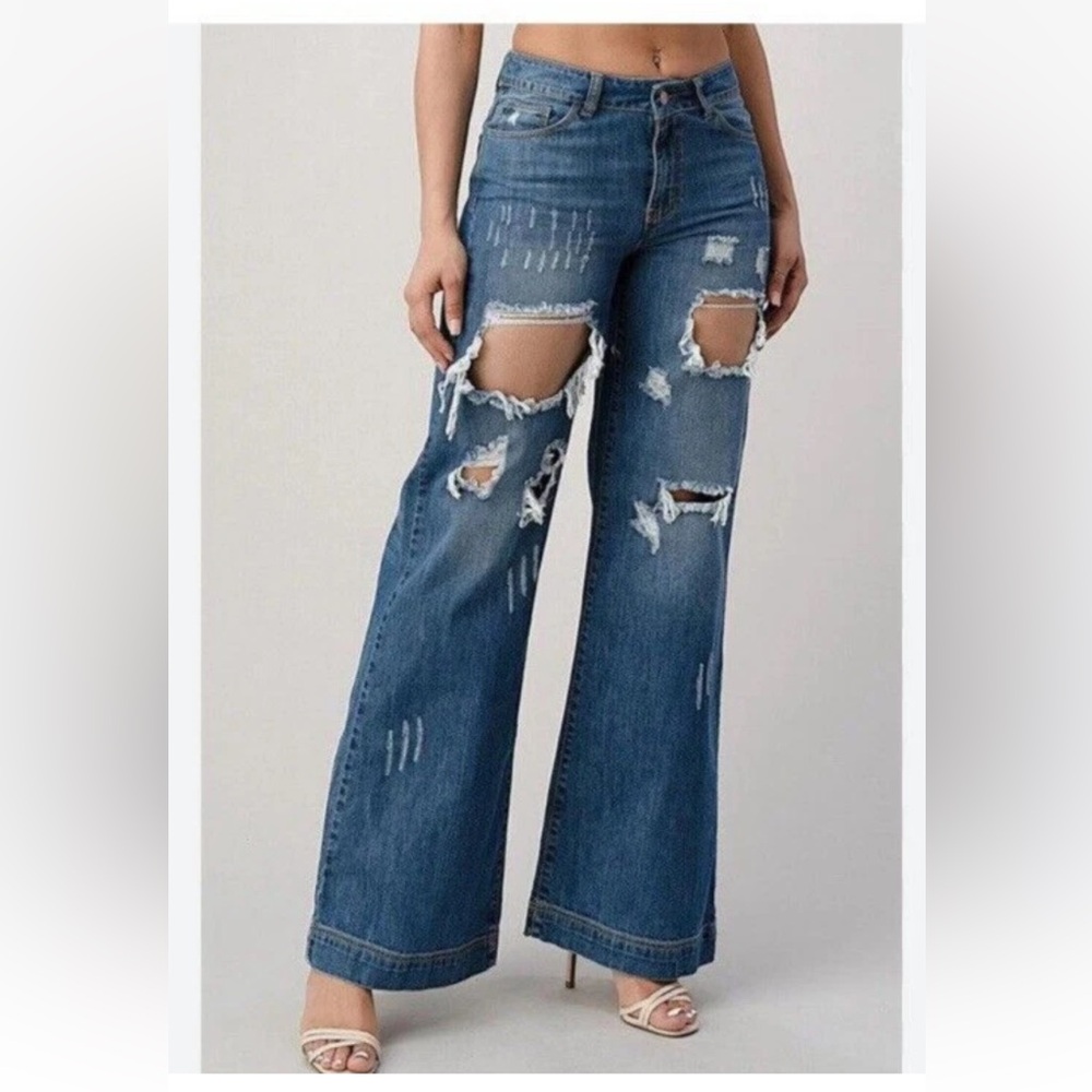 Uniq by Litz jeans distressed flare mid rise boyfriend Sz 27/5